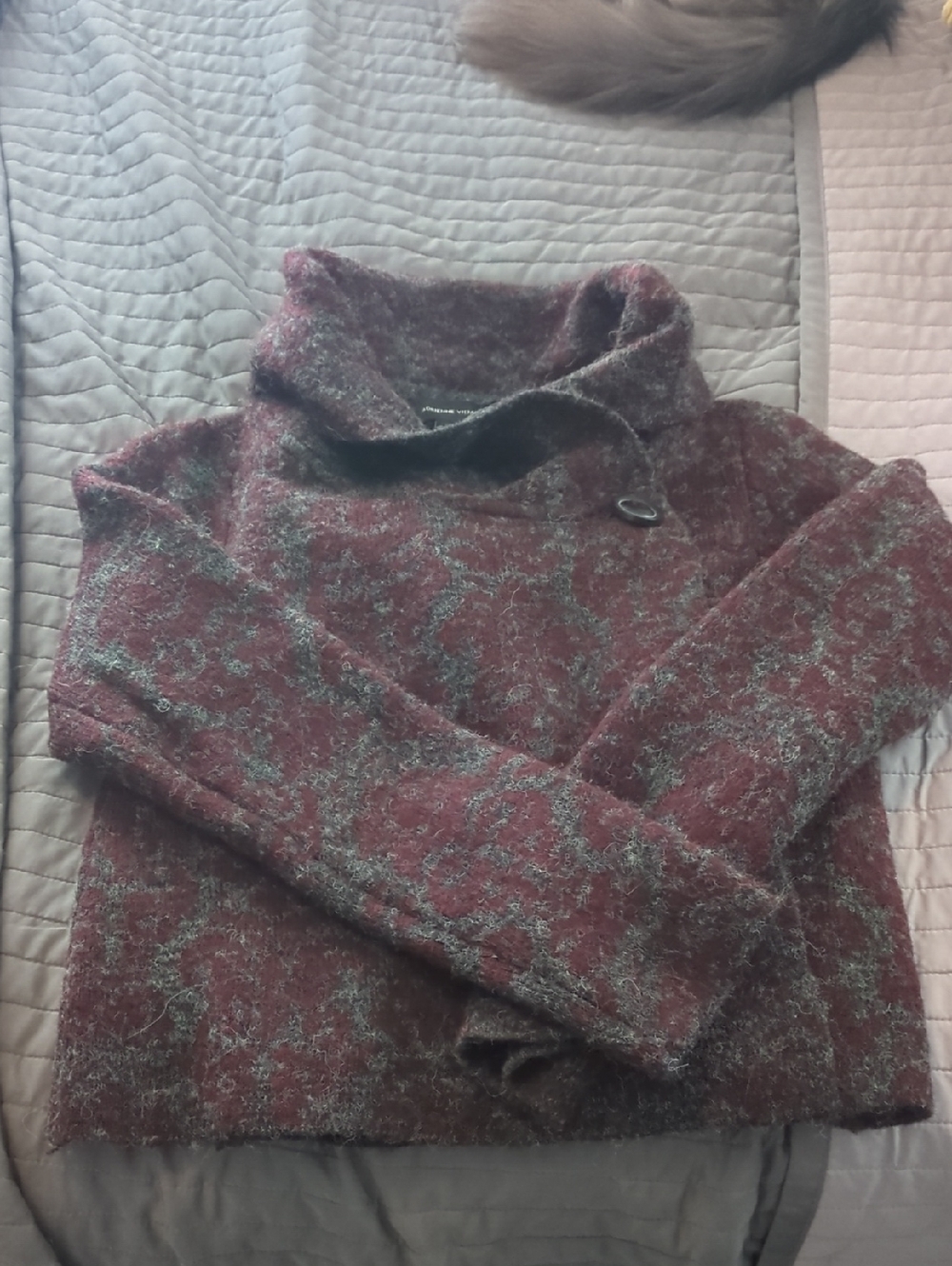 Adrienne Vittadini Maroon and Gray Cowl-Neck Sweater